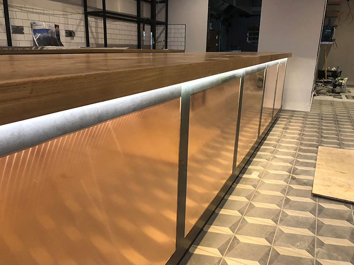 Copper faced restaurant counter