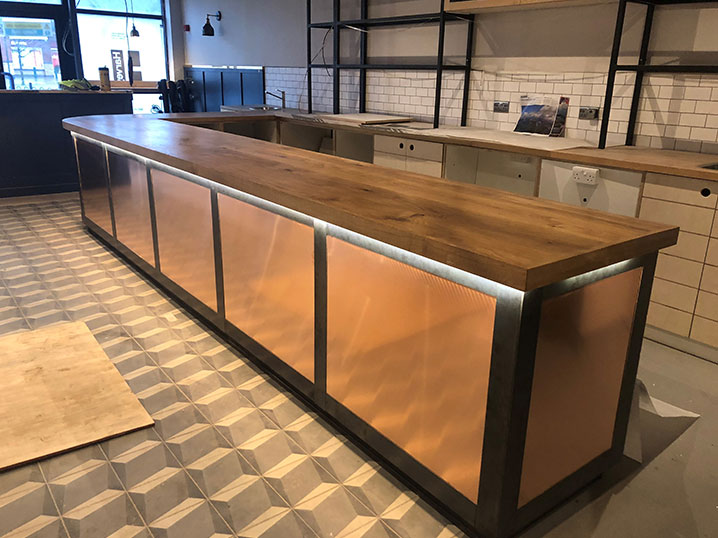 Copper faced restaurant counter